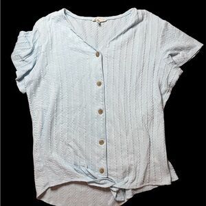 Weatherproof Vintage Top L  Washable Linen Button-Up Front Waist Tie
